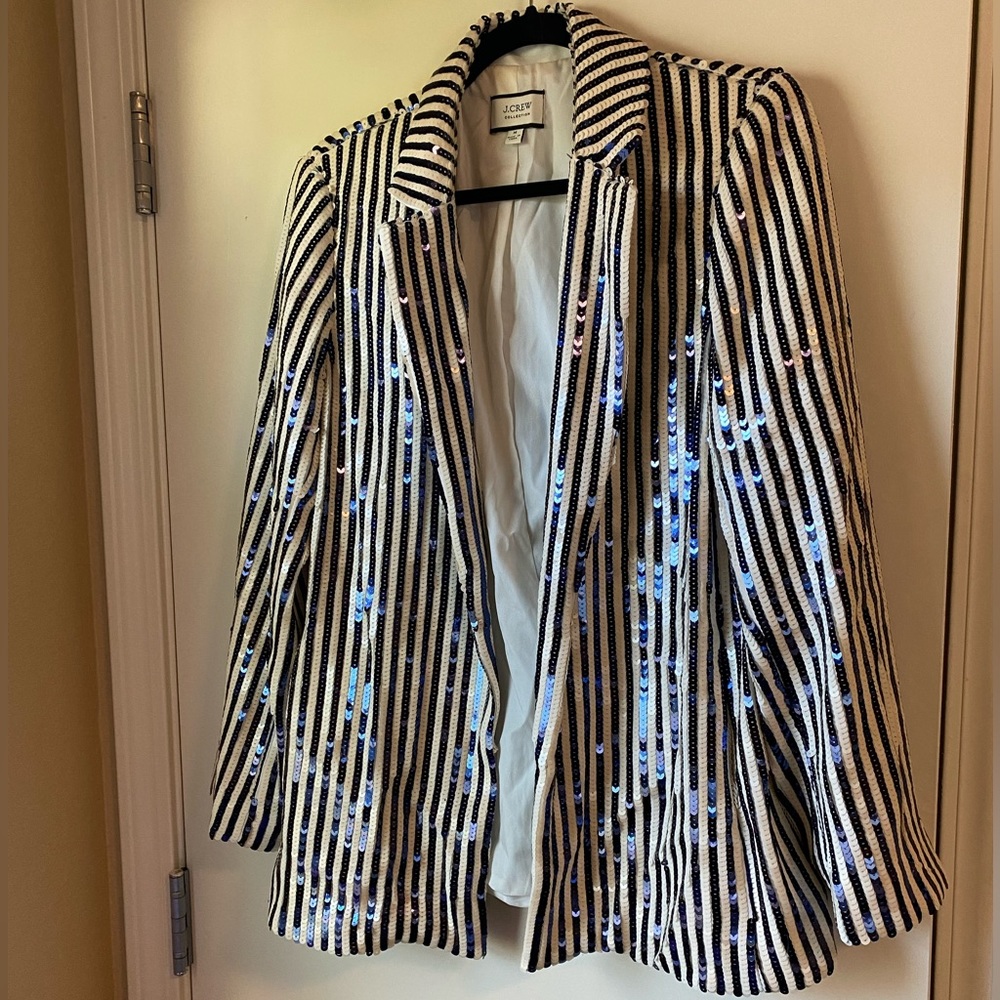 Sequin Blue and White Striped Blazer